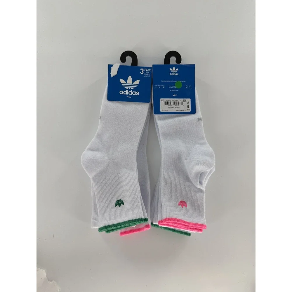 Adidas Luna High Quarter Socks Size Large 6 Pairs New Womens 10-13 Mens 8-12 - Picture 3 of 4